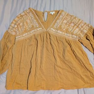 Cost Plus World Market Mustard Embroidered Blouse